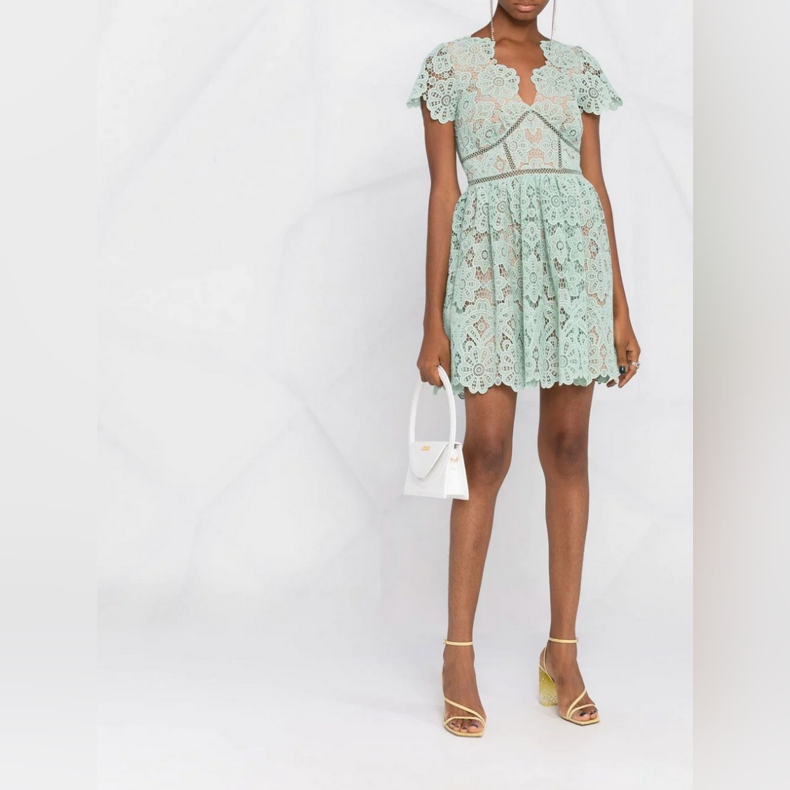 Self-Portrait Lace Panel Short Sleeve Mini Dress